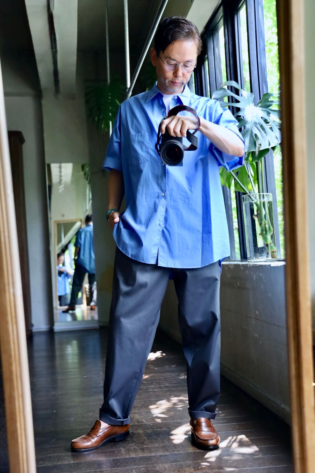 グラフペーパーシャツ Broad S/S Oversized Regular Collar Shirt(GM241-50003B)BLUE