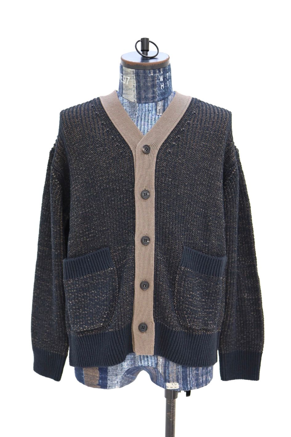 コムデギャルソンオム26SS シルク×綿片畦プレーティングカーディガン(HQ-N002-051)NAVY×BROWN☆2月6日(金)発売