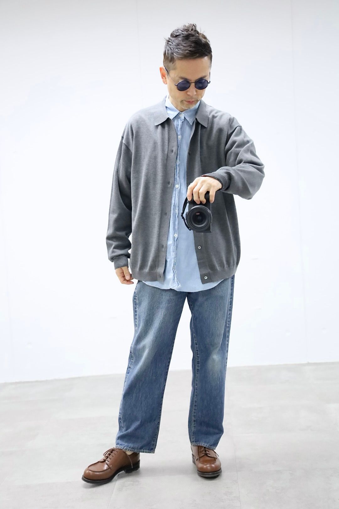 Graphpaper グラフペーパー26SS Suvin High Gauge Knit Oversized L/S Shirts"TOP GRAY"スタイル