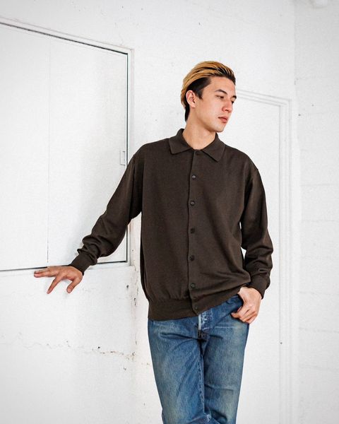 A.PRESSE Cotton Knit Polo Collar Cardigan (OLIVE)スタイル 2月8日(土)新作発売！