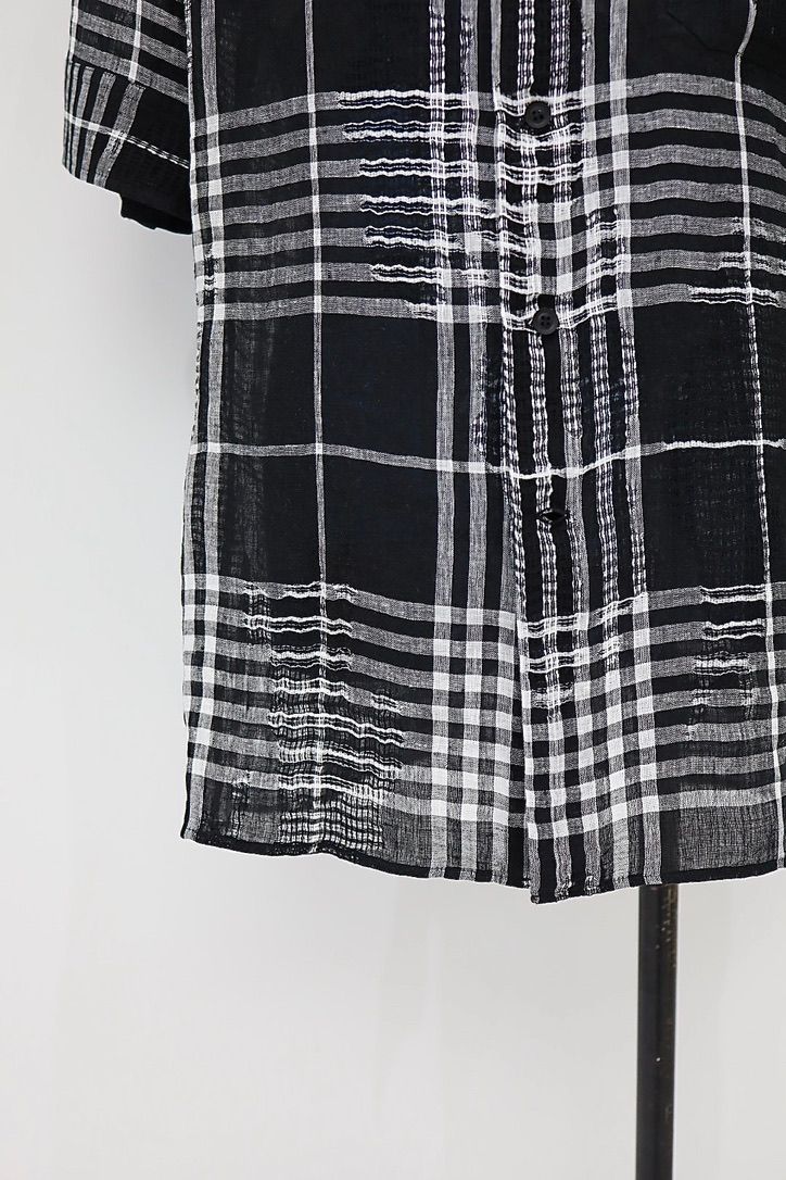 Yohji Yamamoto チェック柄レギュラーカラーシャツ (HK-B71-313)WHITE x BLACK☆新作発売！