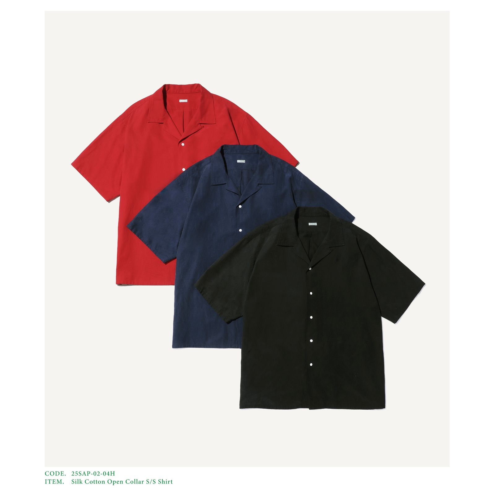 アプレッセ 25SS Silk Cotton Open Collar S/S Shirt(25SAP-02-04H)BLACK☆4月26日(土)発売！