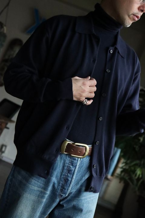 A.PRESSE アプレッセ23SS Cotton Knit Polo Collar Cardiganスタイル