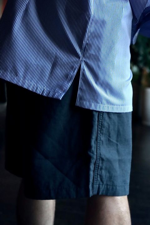 グラフペーパー22AW High Count Broad Stripe Regular Collar Shirt"BLUE STRIPE"スタイル