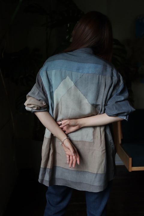 YOKE PRINTED REGULAR COLLAR SHIRT"NAVY"スタイル