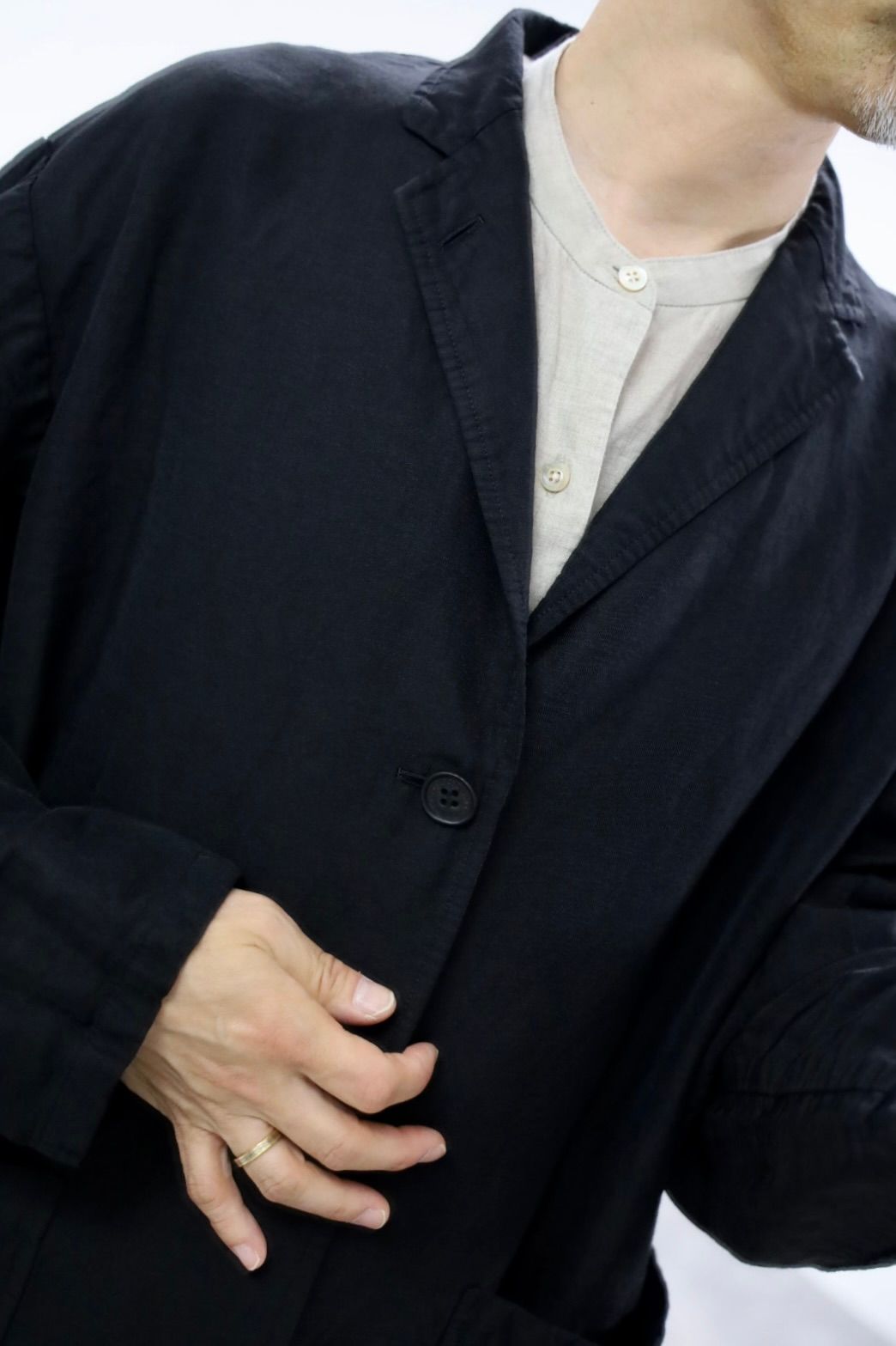 コムデギャルソンオム26SS リネンギャバ製品染3Bジャケット(HQ-J026-051)BLACK☆5月1日(金)発売！