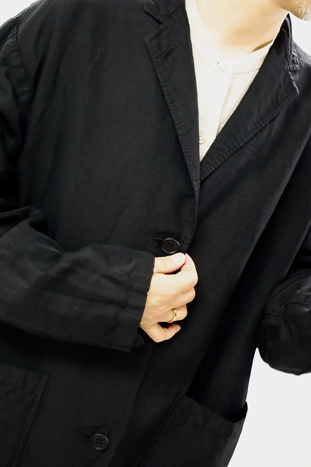 コムデギャルソンオム26SS リネンギャバ製品染3Bジャケット(HQ-J026-051)BLACK☆5月1日(金)発売！