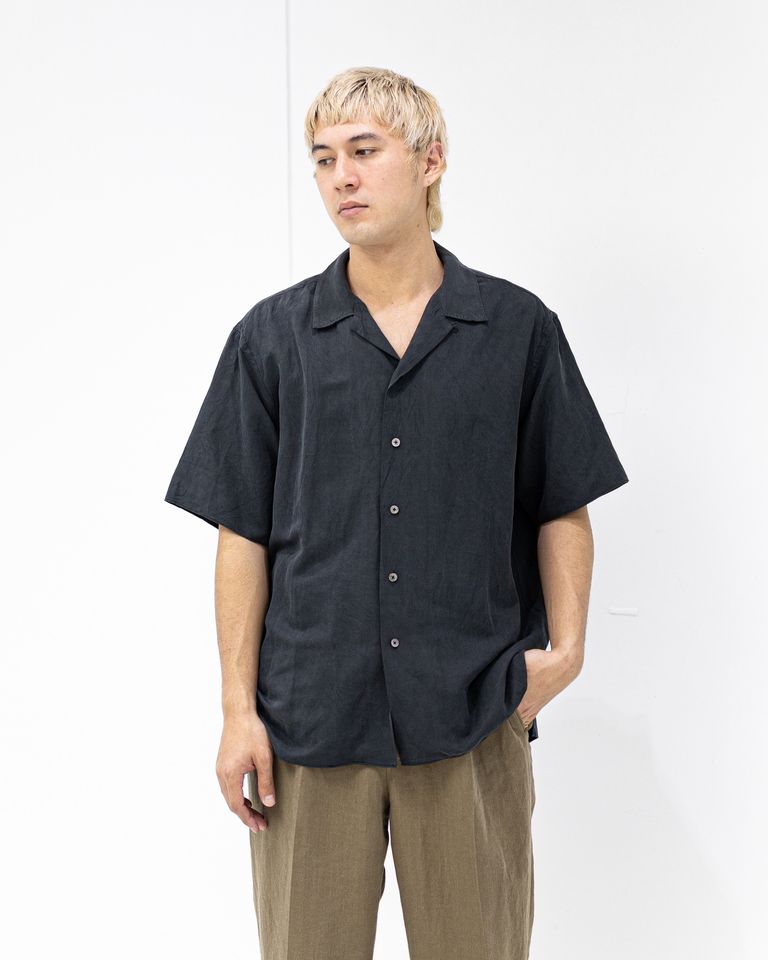 A.PRESSE Vintage Silk Linen S/S Open Collar Shirts  (BLACK) 4月11日(土)新作発売！