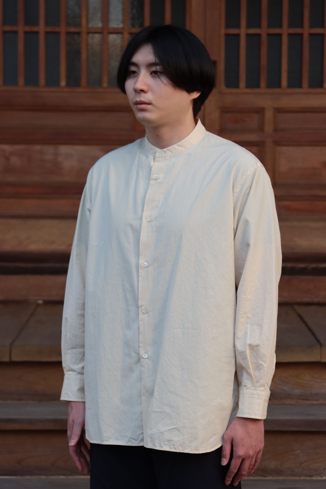 Ets.MATERIAUX Band collar shirt(OFF WHITE)style. | 2139 | mark