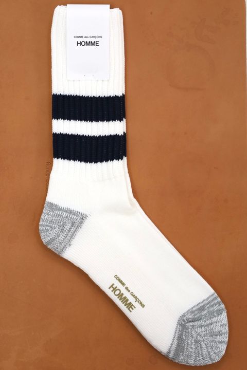 コムデギャルソンオム26FW 綿ローゲージパイルラインソックス(HR-K501-051-1)WHITE×NAVY☆8月7日(金)発売！