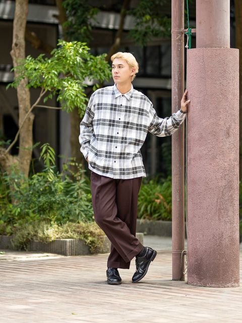 A.PRESSE 新作Vintage Cotton Silk Nep Twill Check Shirts GREY