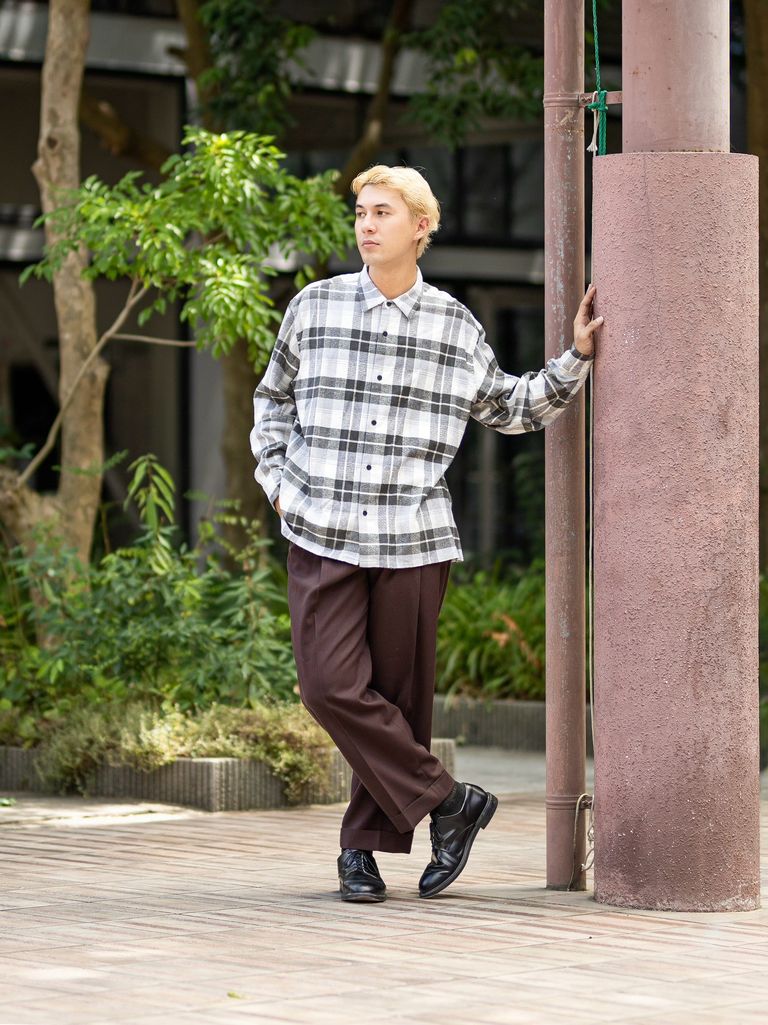 A.PRESSE 新作Vintage Cotton Silk Nep Twill Check Shirts GREY