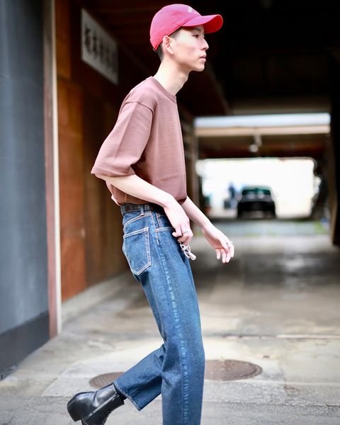 ATON エイトン23SS NATURAL DYE ORGANIC HALF SLEEVE SWEATERスタイル