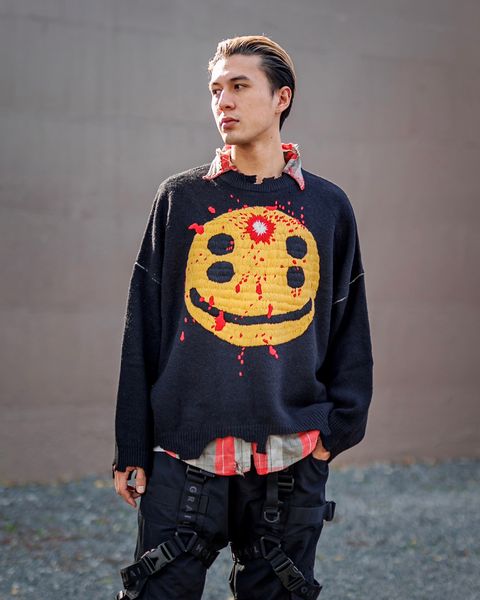 セントマイケル24AW SMILE CP_CREW KNT(SM-YS1-0000-C07)BLACK