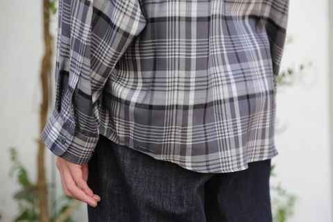 Graphpaper Tencel Check Band Collar Big Sleeve Shirt"BLACK×GRAY"(GM203-50062) style.2020.8.15.