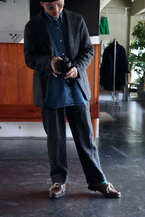 アプレッセ22FW Tweed Tailored Jacket"CHARCOAL"スタイル