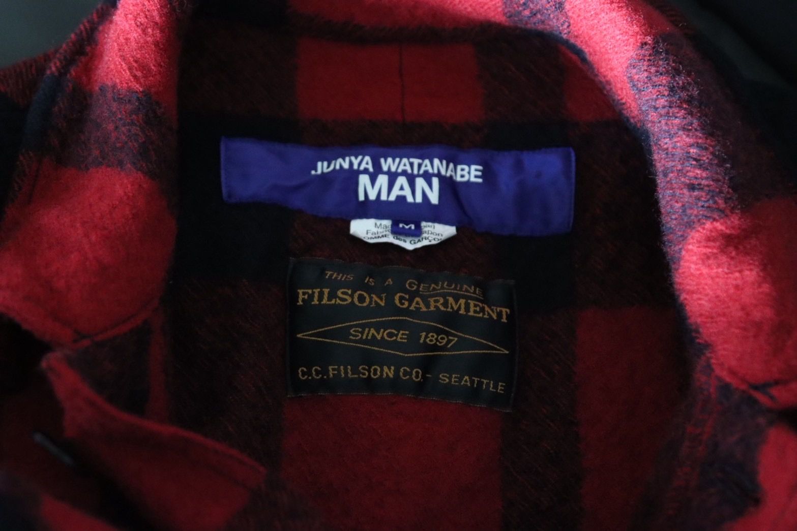 ジュンヤワタナベマン FILSON Wネームウールチェックジャケット(WP-J009-051)RED/BLACK