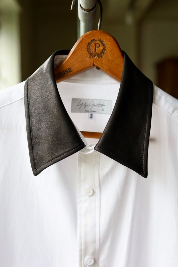 Yohji Yamamoto カフスレザーコットンシャツ (HW-B59-831-1A26)WHITE×BLACK☆7月8日(水)発売！