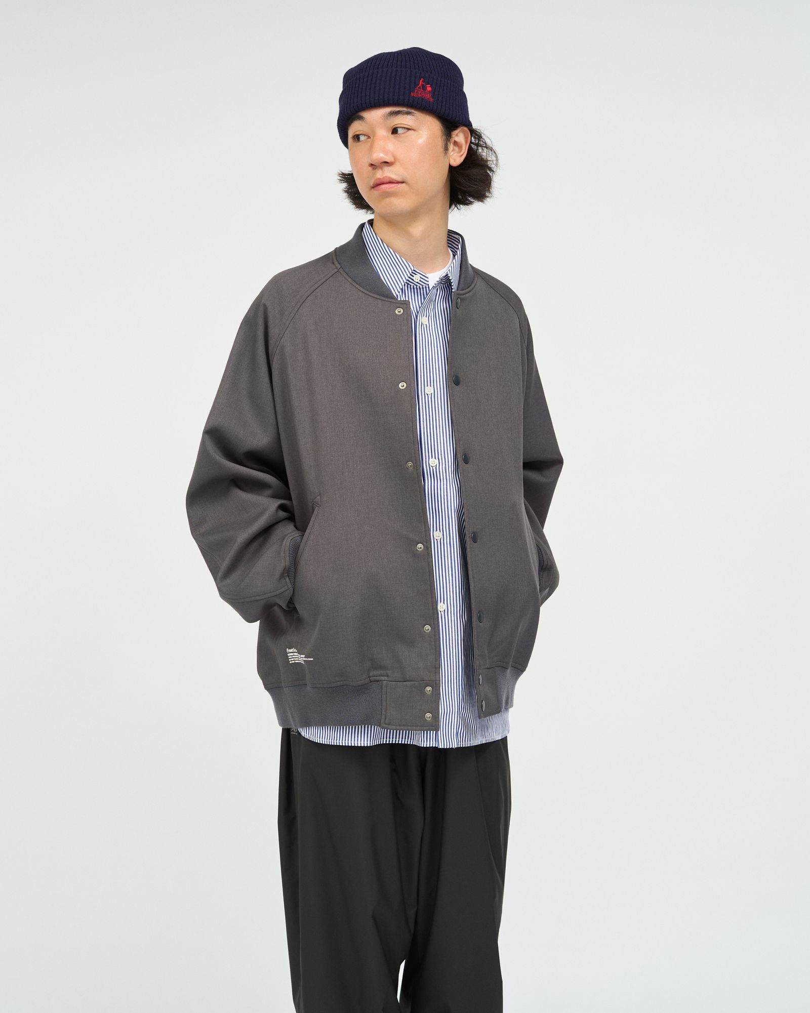 フレッシュサービス 26AW  DOWN FABRIC VARSITY JACKET(FSC263-30050)GRAY☆10月24日(土)新作発売！
