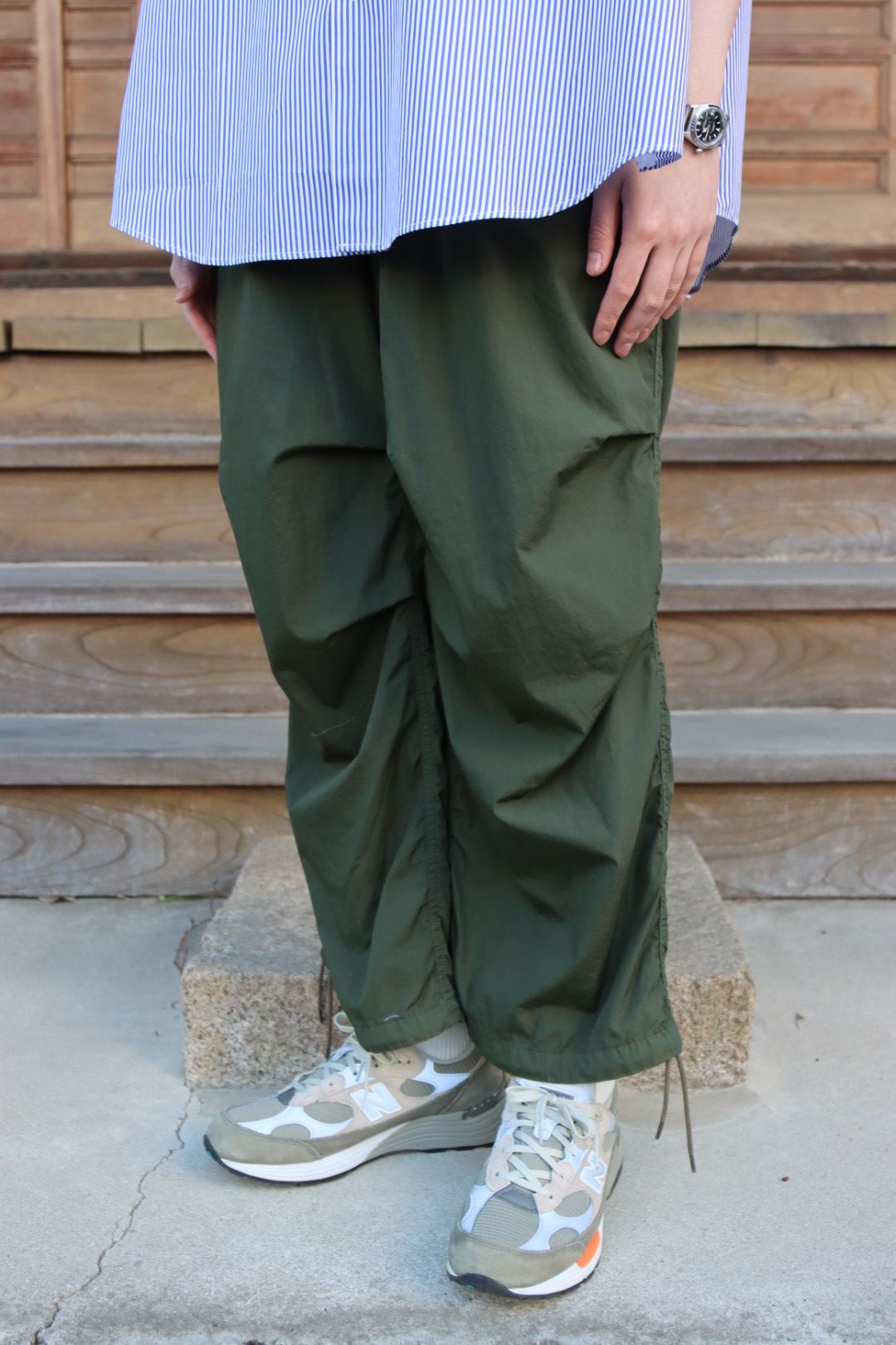 is-ness×THOMAS MASON VENTILATION SHORT SLEEVE SHIRT"BLOCKS STRIPE"style.