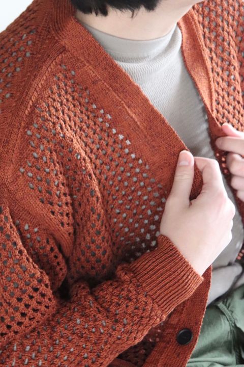 YOKE MESHED KNIT CARDIGAN(YK22SS0345S) style.2022.2.19