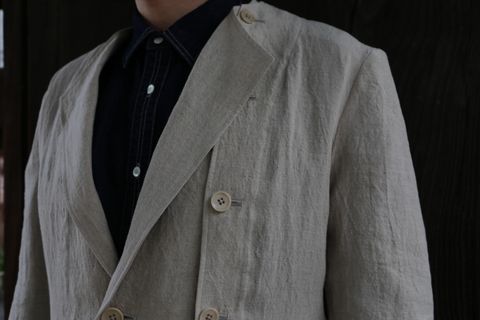 Yohji Yamamoto N-襟なし左身釦あきリネンジャケットstyle.2021.3.17.