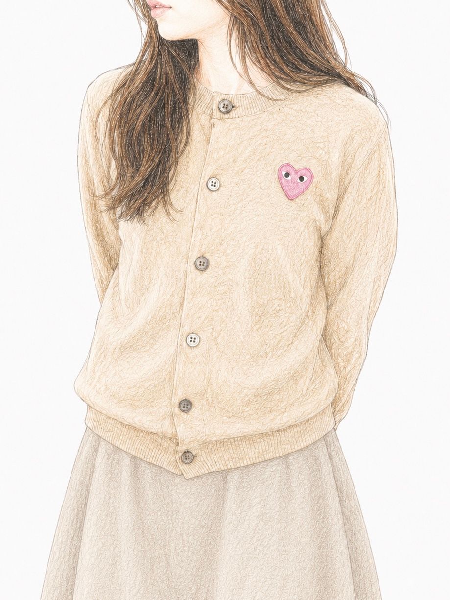 プレイコムデギャルソン ROUND NECK CARDIGAN PINK EMBLEM(AX-N098-051)CAMEL-PINK EMBLEM☆7月5日(日)発売！