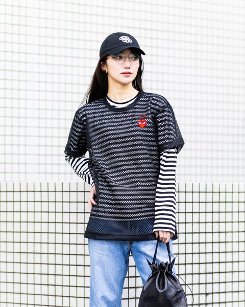 PLAY COMME des GARCONS  REDエンブレムメッシュTシャツ style.2025.12.15