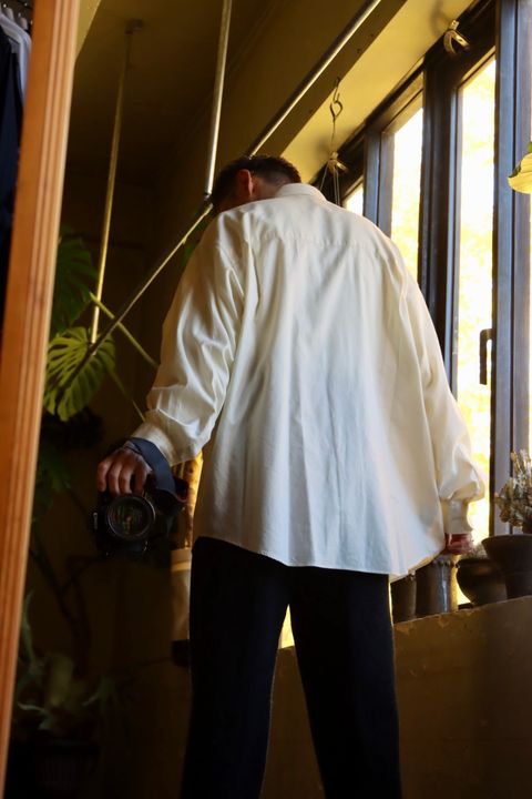 Graphpaper Cotton Cashmere L/S Oversized Regular Collar Shirt "IVORY"スタイル