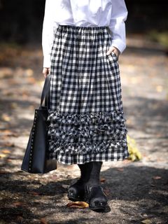tao 26FW ウールギンガムチェック先染 製品縮絨スカート(TR-S008-051-1)BLACK×WHITE☆10月2日(金)発売！