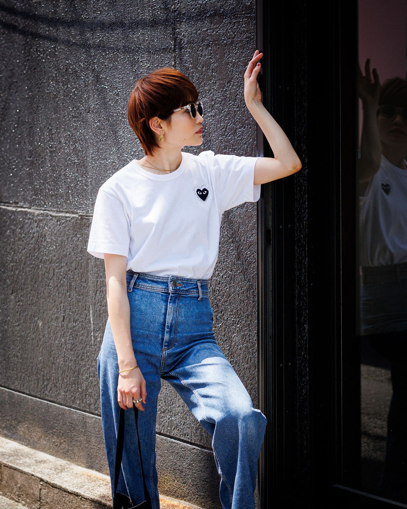 COMME des GARCONS PLAY ブラックハート&メタルストーン Tシャツ PLAY COMME des GARCONS - プレイコムデギャルソン METALSTONE T