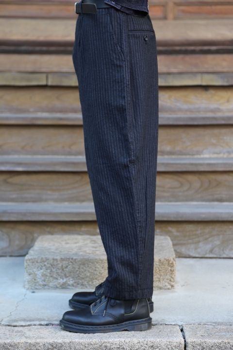 COMME des GARCONS HOMME ウールヘリンボーンストライプ製品縮絨パンツ"CHARCOAL"Style.2020.10.18.