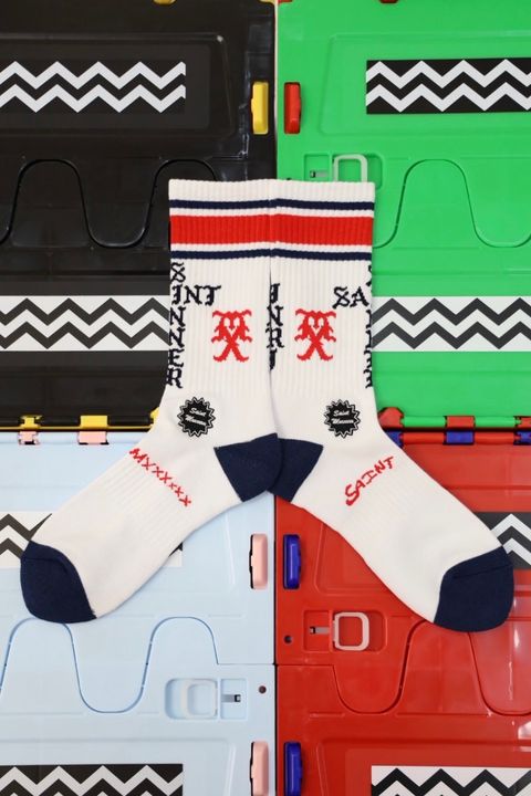セントマイケル SINNER SOCKS (SM-HR1-0000-108)WHITE/RED/BLUE★10月11日(土)発売！