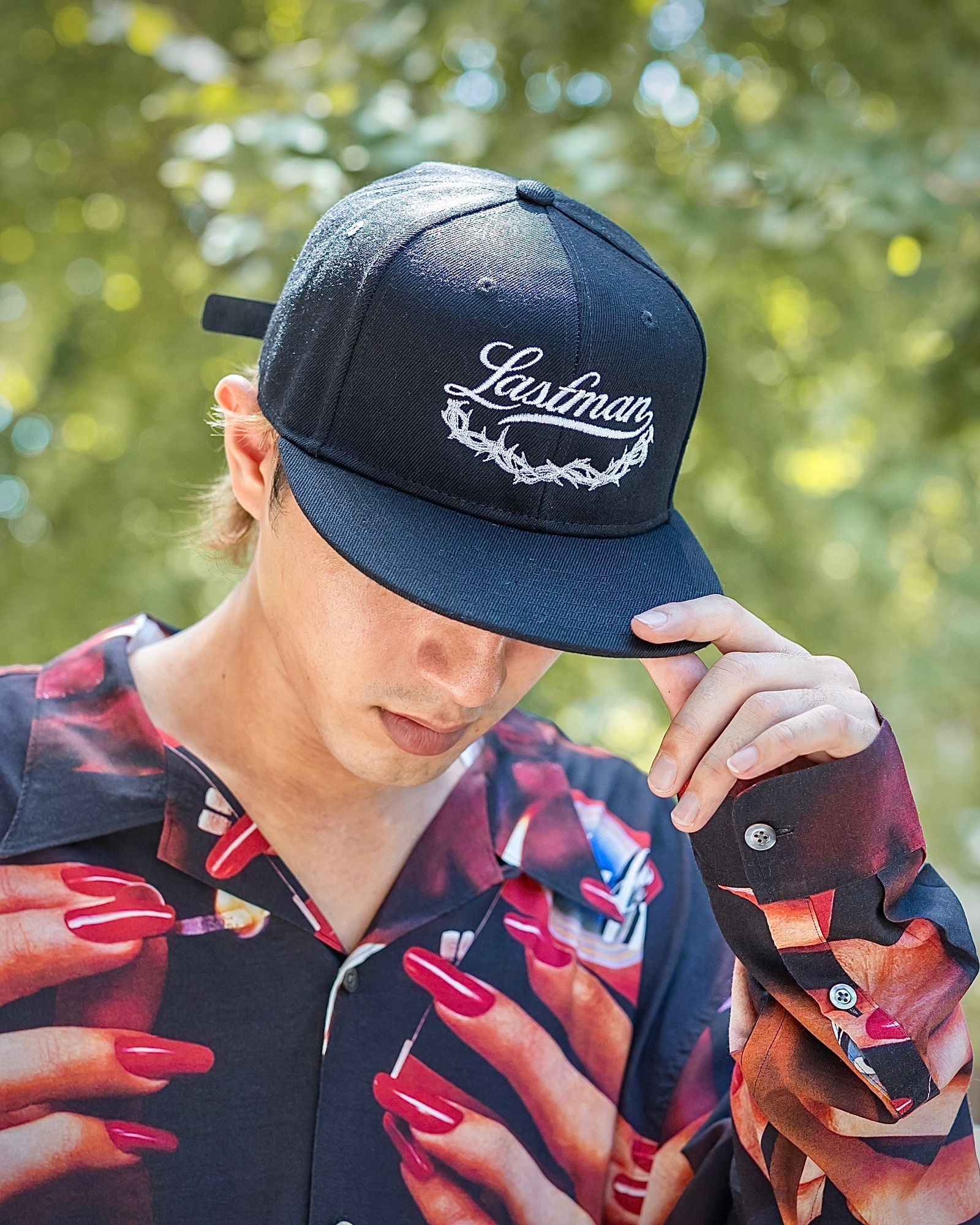 LASTMAN PRINTED OPEN COLLOAR SHIRTS L/S "STUFF" MARK スタイル