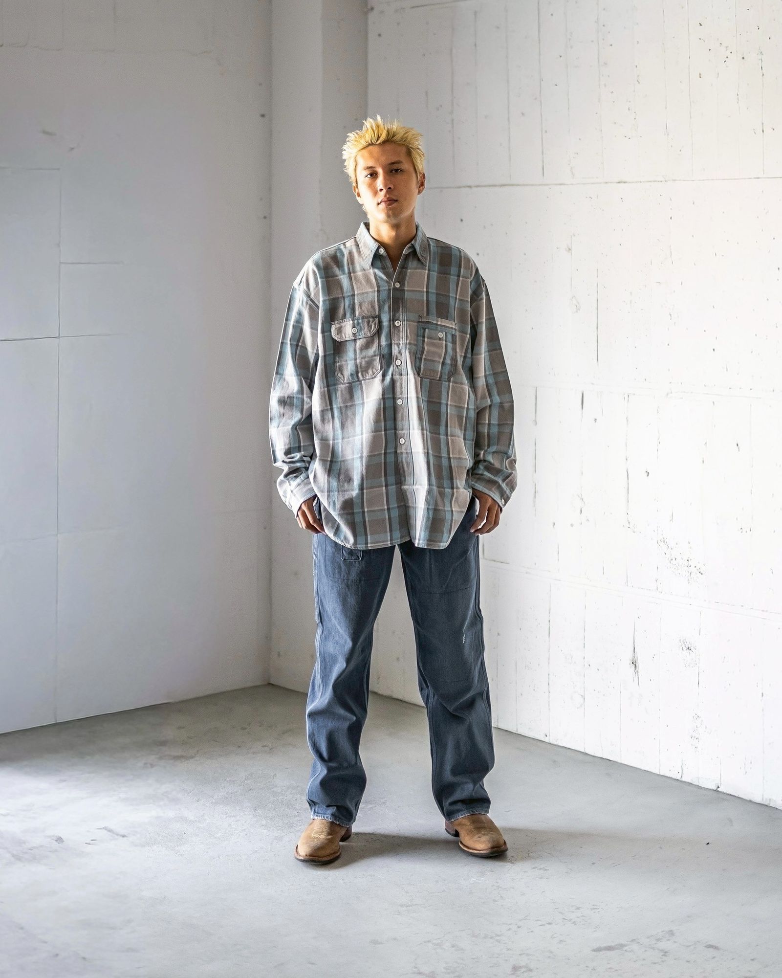BOW WOW 25FWバウワウ PAINTER'S FLANNEL SHIRT(BW252-PFS)L.BLUE X O.WHITE★9月13日(土)11:00発売！