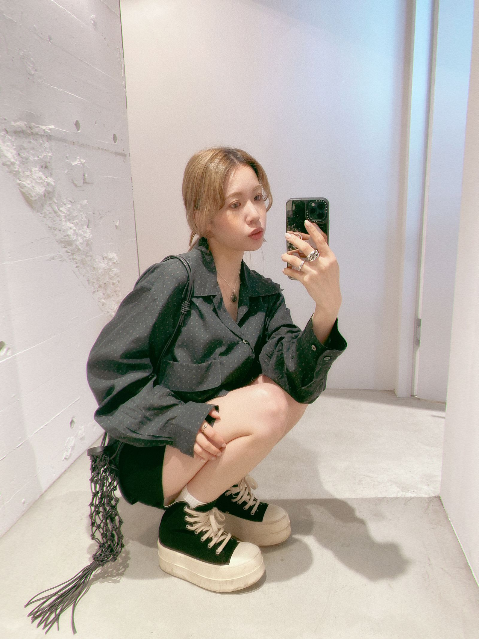 YOKE 24SS PIXEL LOW PLAID OPEN COLLAR SHIRT style.2024.5.9