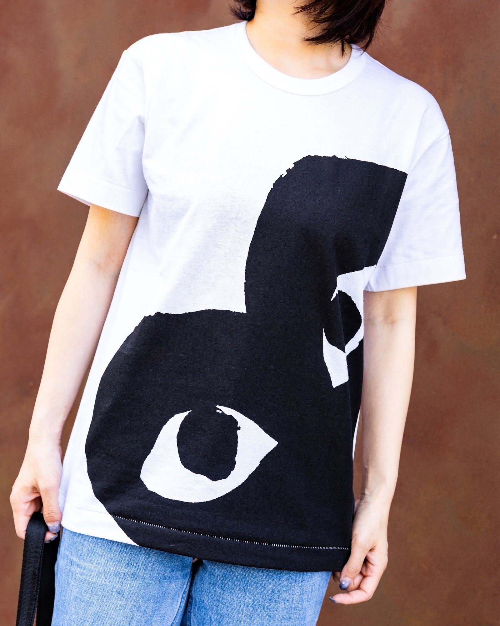 美品！PLAYコムデギャルソンTシャツ　ブラック　レディースLサイズ　Wハート PLAY COMME des GARCONS プレイ コムデギャルソン ブラック