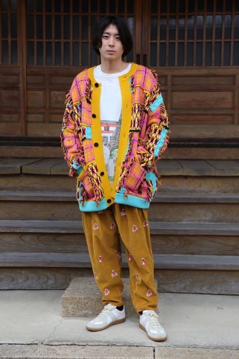 KIDILL 2020A/W 新作Chaotic Argyle Tartan Cardigan"Yellow×Pink" style.2020.11.23.