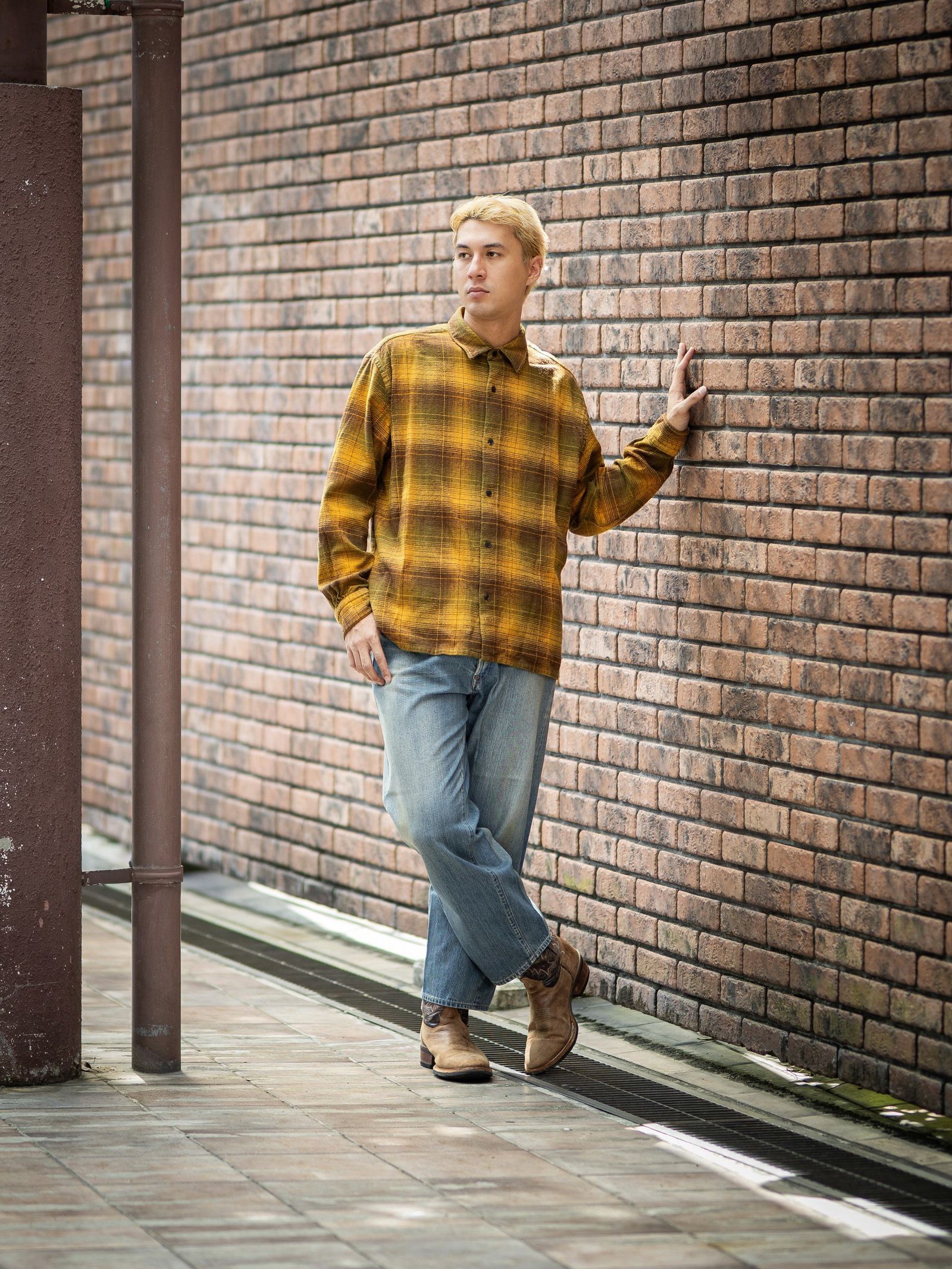 A.PRESSE 新作Vintage Cotton Silk Nep Twill Check Shirts