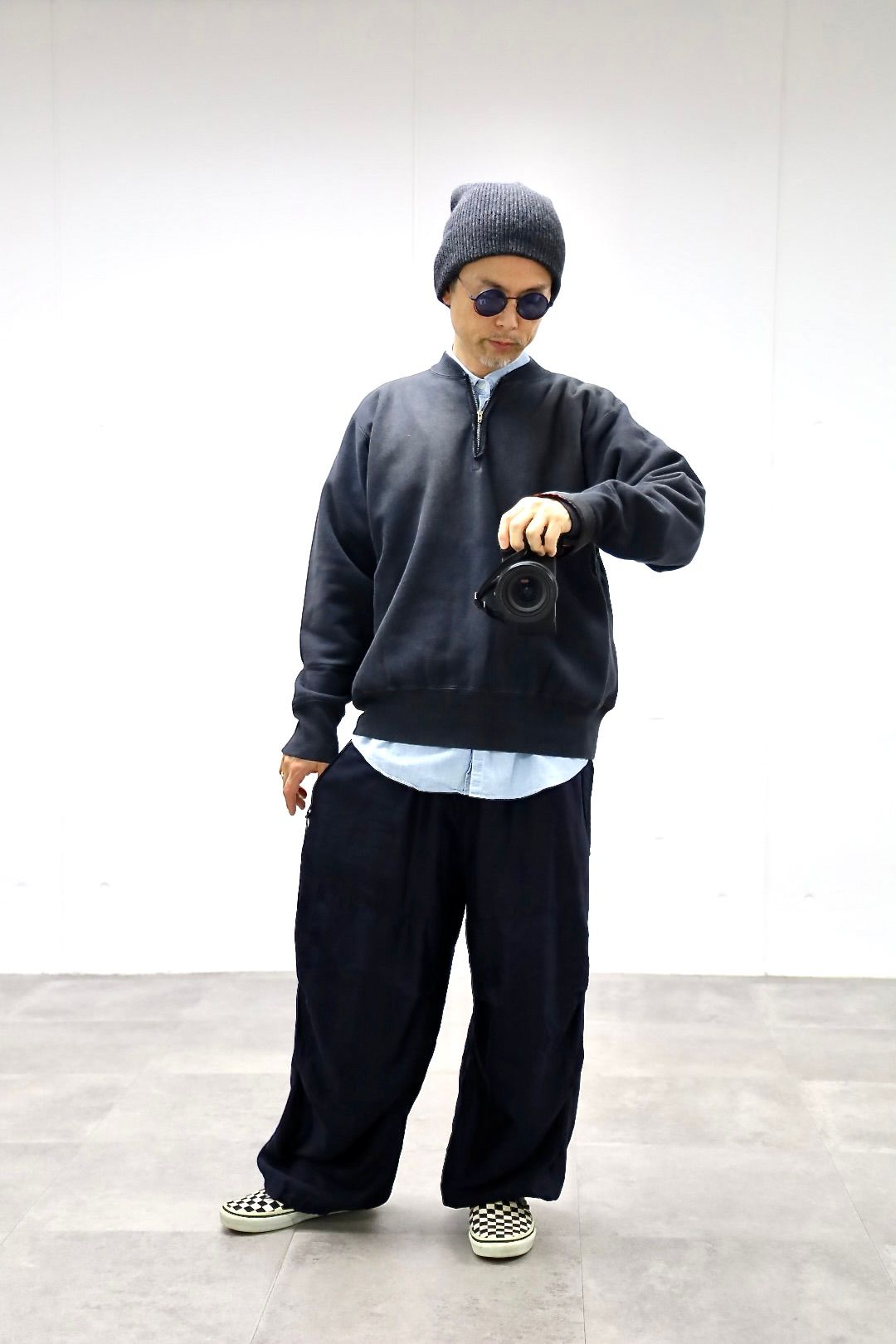 A.PRESSE Vintage Half Zip Rib Collar Sweatshirt"BLACK"スタイル2025.10.7.