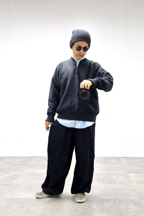 A.PRESSE Vintage Half Zip Rib Collar Sweatshirt"BLACK"スタイル2025.10.7.