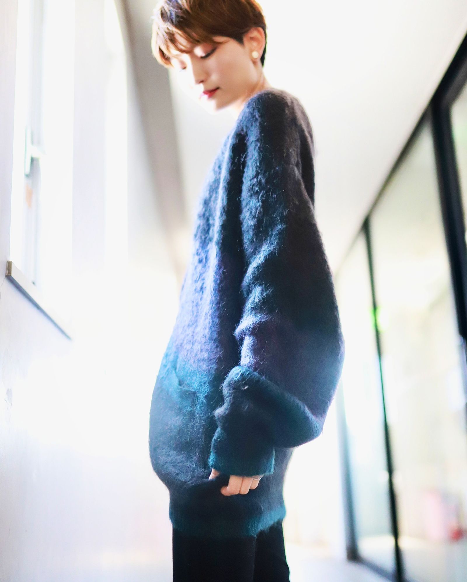 ヨーク23AW MOHAIR BORDER CARDIGAN(YK23FW0571S)BLACK