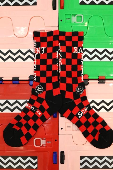 セントマイケル 26AW CHECK SOCKS(SM-MK1-0000-104) BLACK＋RED☆10月10日(土)発売！
