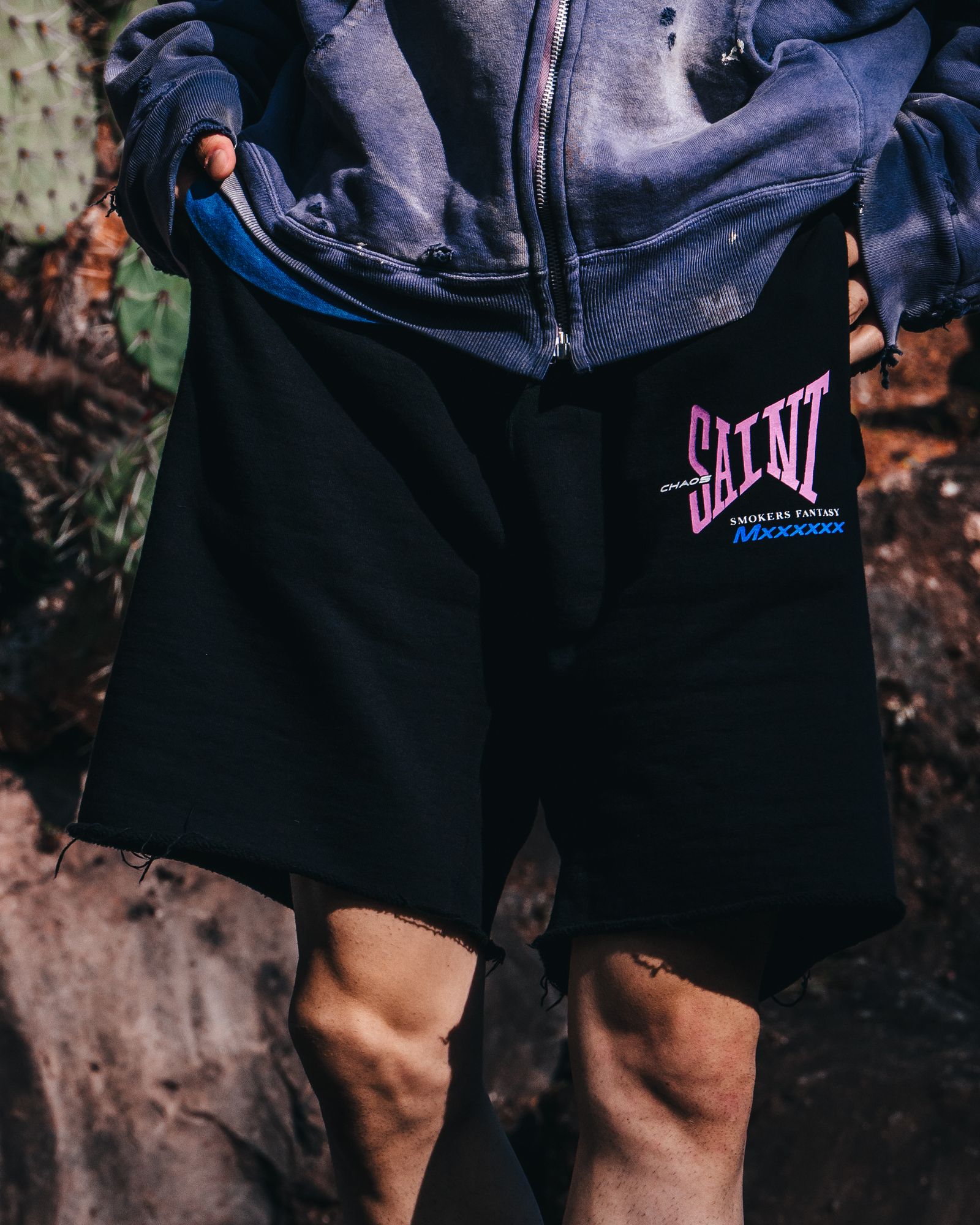 セントマイケル25SS スウェットショーツRIBON SAINT SWEAT SHORTS(SM-HR8-0000-059)BLACK