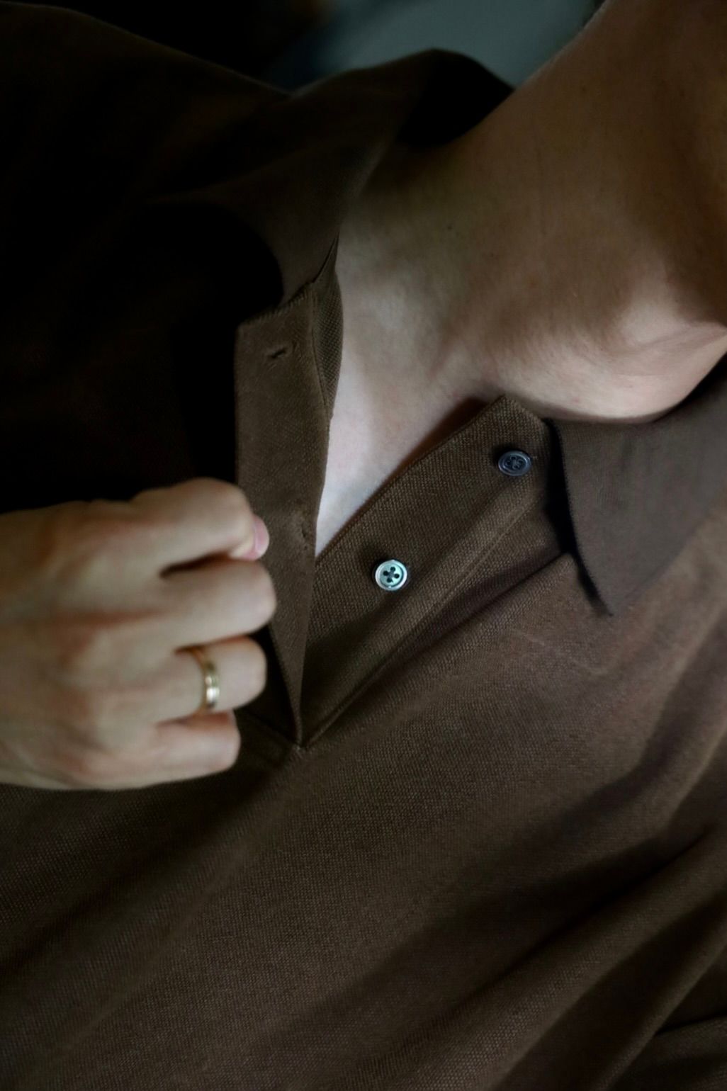 Graphpaper Pique Velour Jersey L/S Polo"BROWN"スタイル