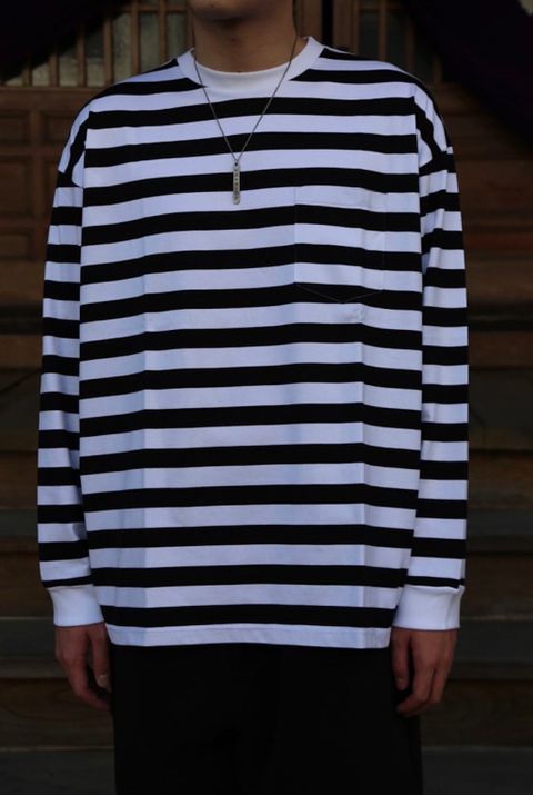 Graphpaper Border L/S Pocket Tee"BLK×WHT"style.9.22.