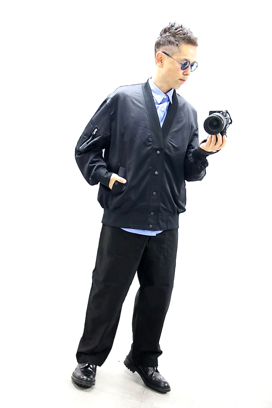 COMME des GARCONS HOMME 26SS 綿ナイロン裏毛ジャージカーディガンスタイル