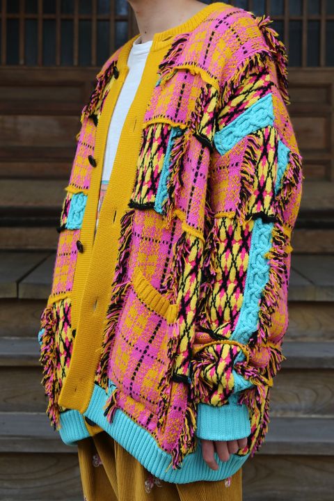 KIDILL 2020A/W 新作Chaotic Argyle Tartan Cardigan"Yellow×Pink" style.2020.11.23.