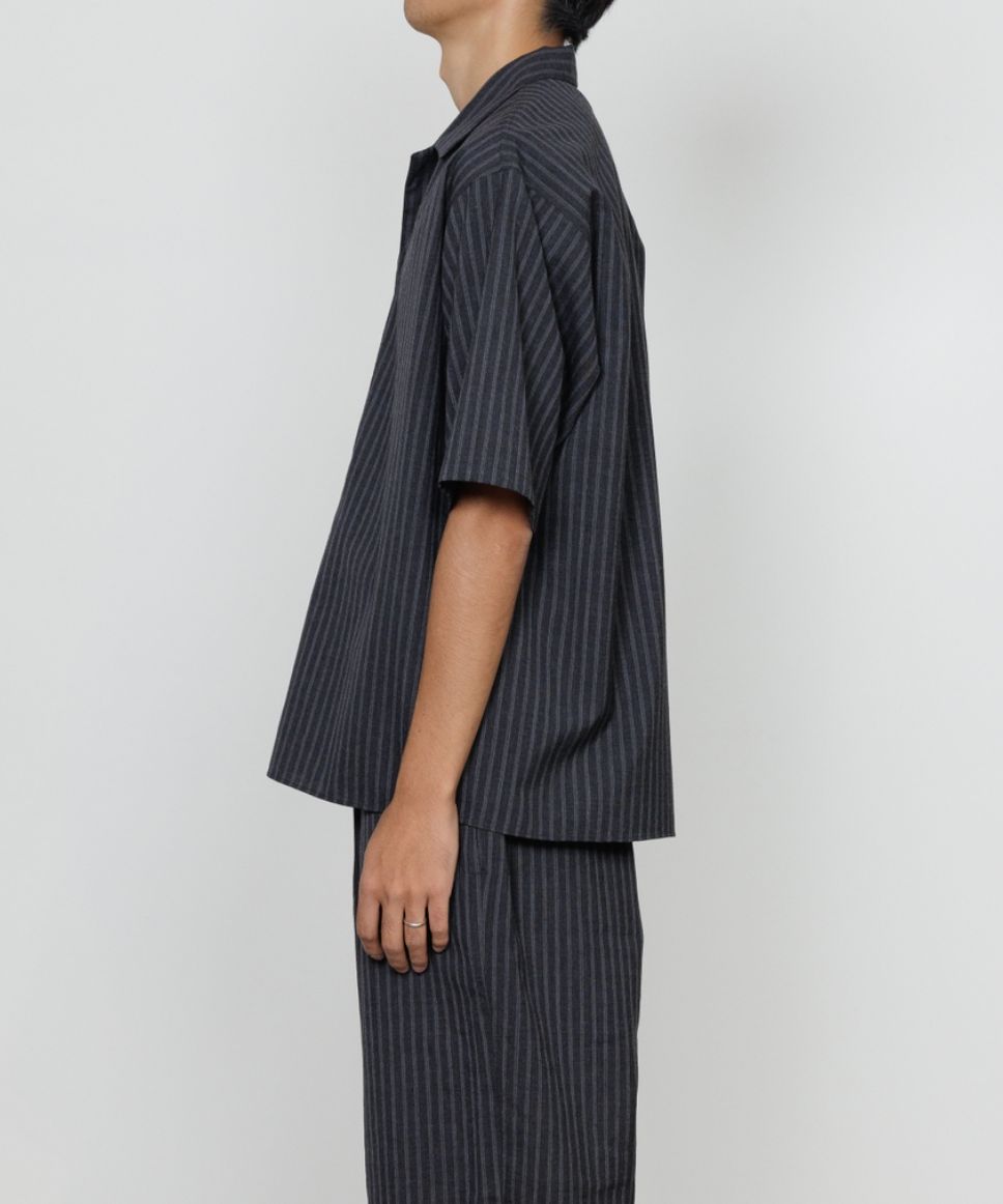 marka 26SS FLY FRONT OPEN COLLAR S/S SHIRT(M26A11SH02B)GRAY STRIPE☆新作発売！