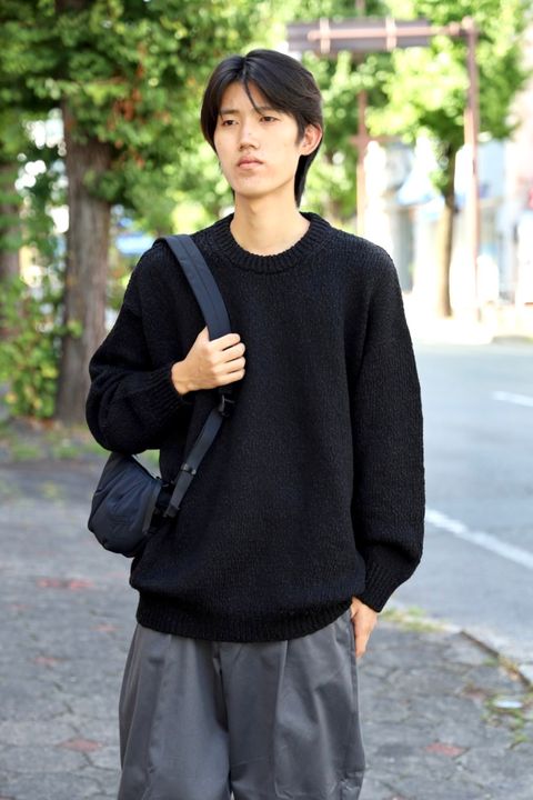 グラフペーパー Cotton Wool Slub Oversized Crew Neck Knit(GU263-80602)BLACK